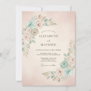 Convites Casamento Botânico Romance Rosa Menta