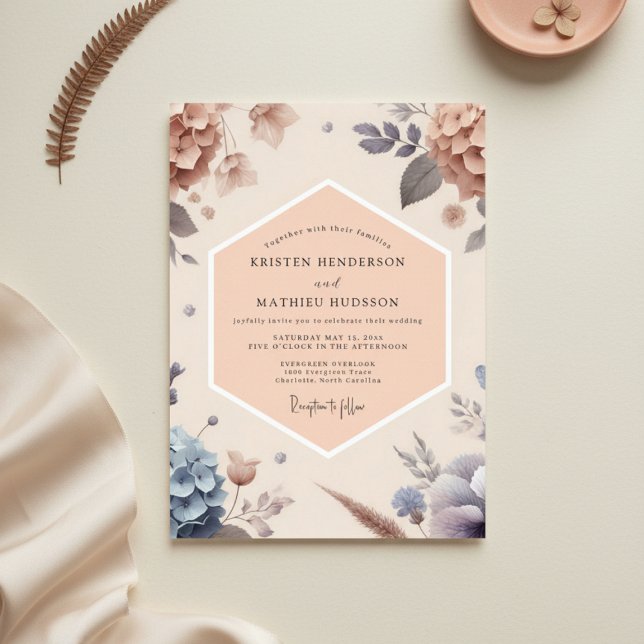 Convites Casamento Botânico Romance Rosa Pêssego (Criador carregado)
