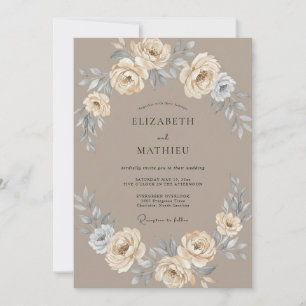 Convites Casamento Botânico Romance Taupe Rosa