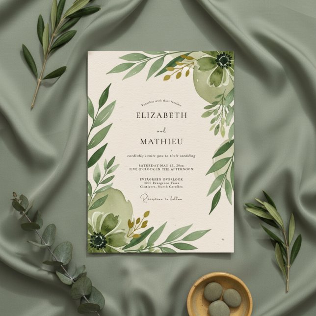 Convites Casamento Botânico Romance Verde Oliva (Criador carregado)