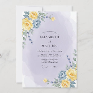 Convites Casamento Botânico Romântico Amarelo Lavanda