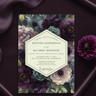 Convites Casamento Botânico Romântico Ameixa Moody