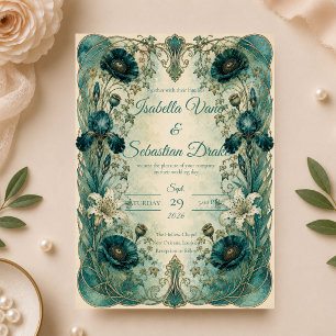 Convites Casamento Botânico Romântico Art Nouveau Mal-humor