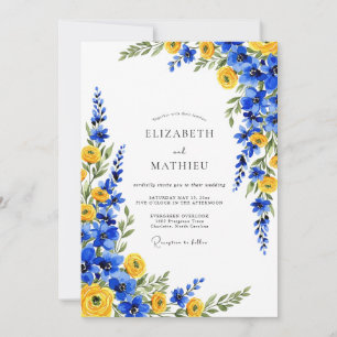 Convites Casamento Botânico Romântico Azul Amarelo