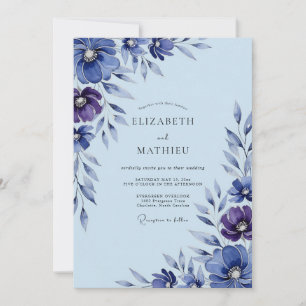 Convites Casamento Botânico Romântico Azul Periwinkle