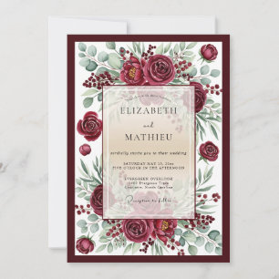 Convites Casamento Botânico Romântico Burgundy Bloom