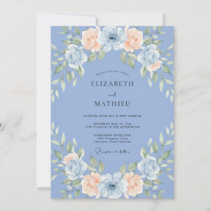 Convites Casamento Botânico Romântico com Ar Azul Celeste