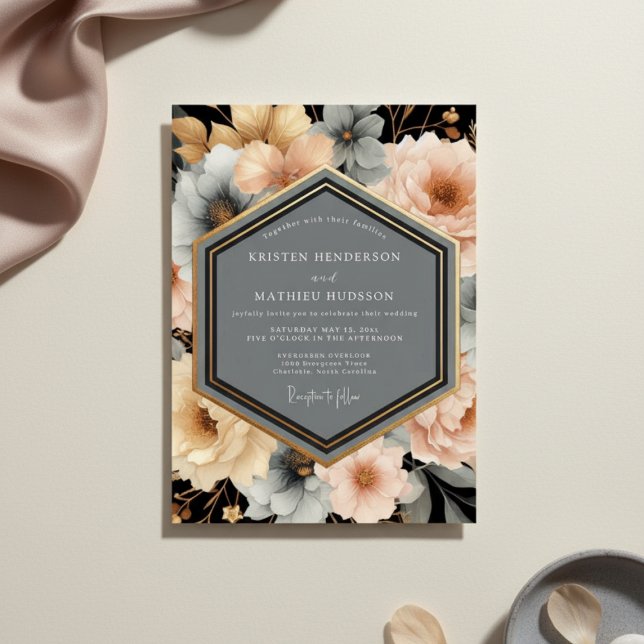 Convites Casamento Botânico Romântico com Flor de Pesseguei (Criador carregado)