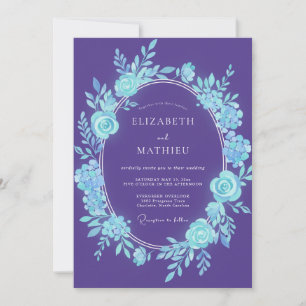 Convites Casamento Botânico Romântico com Roxo e Azul Turqu