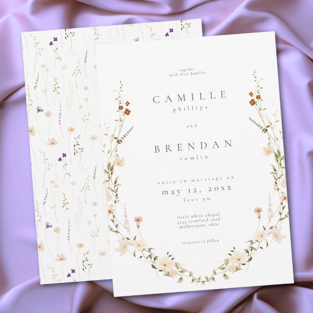 Convites Casamento Botânico Romântico de Flores Silvestres  (Minimal Wildflower Romantic Botanical Wedding Invitation)
