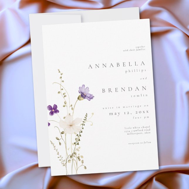 Convites Casamento Botânico Romântico de Flores Silvestres  (Minimalist Wildflower Romantic Botanical Wedding Invitation)