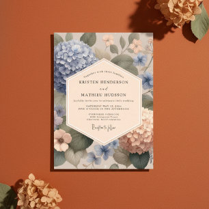 Convites Casamento Botânico Romântico de Hortênsia Azul