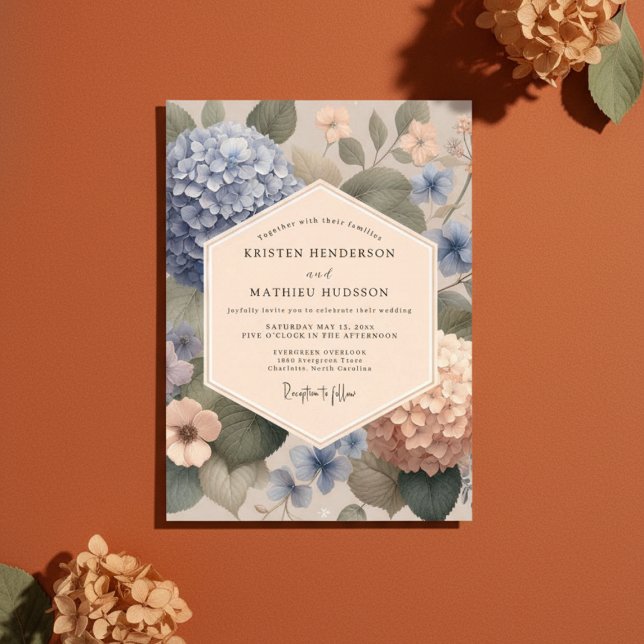 Convites Casamento Botânico Romântico de Hortênsia Azul (Criador carregado)
