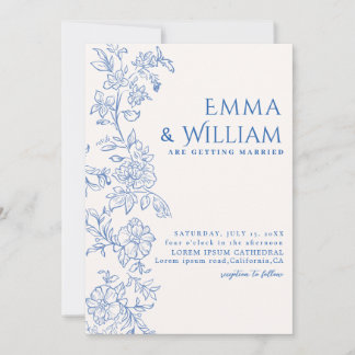 Convites Casamento botânico romântico floral azul marinho