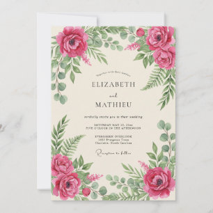 Convites Casamento Botânico Romântico Magenta