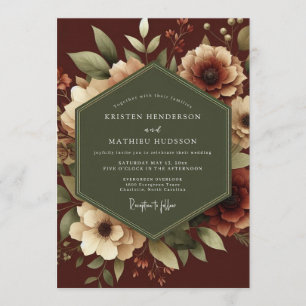 Convites Casamento Botânico Romântico Marrom