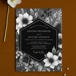 Convites Casamento Botânico Romântico Preto