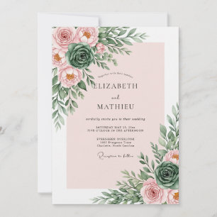 Convites Casamento Botânico Romântico Rosa Bege