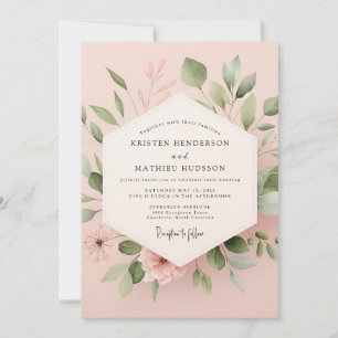 Convites Casamento Botânico Romântico Rosa Bege
