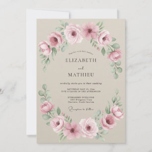 Convites Casamento Botânico Romântico Rosa Bege