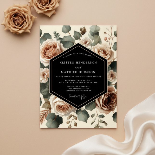 Convites Casamento Botânico Romântico Rosa Creme (Criador carregado)