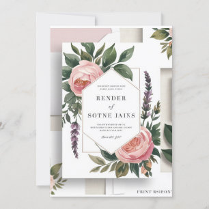Convites Casamento Botânico Romântico - Rosa e Verde I