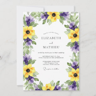 Convites Casamento Botânico Romântico Roxo Amarelo