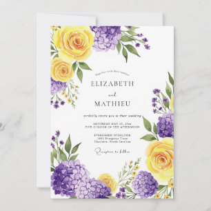 Convites Casamento Botânico Romântico Roxo Amarelo