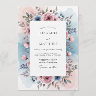 Convites Casamento Botânico Rosa Azul Empoeirado