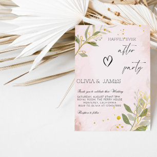 Convites Casamento Botânico Rosa Elegante "Feliz Nunca Depo