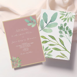 Convites Casamento Botânico Rosa Empoeirado e Vegetação