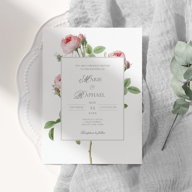 Convites Casamento Botânico Rosa Francês Chic Romântico (Criador carregado)