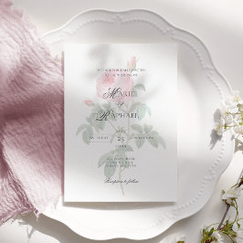Convites Casamento Botânico Rosa Francês Chic Romântico