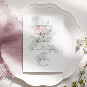 Convites Casamento Botânico Rosa Francês Chic Romântico
