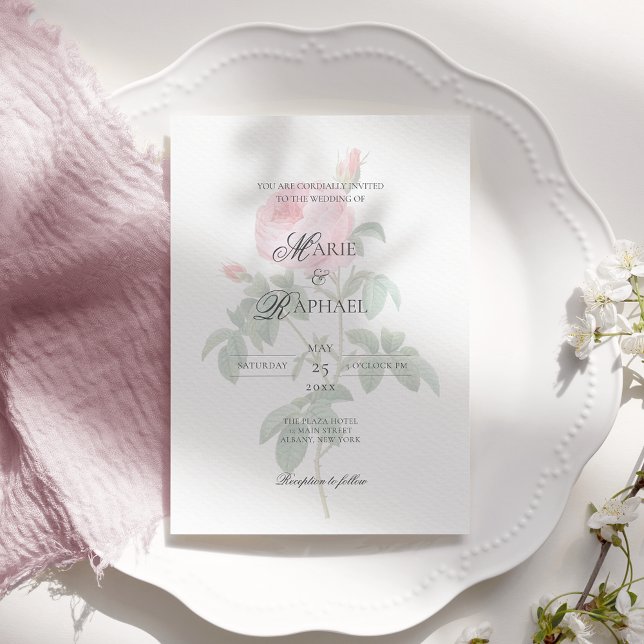 Convites Casamento Botânico Rosa Francês Chic Romântico (Criador carregado)