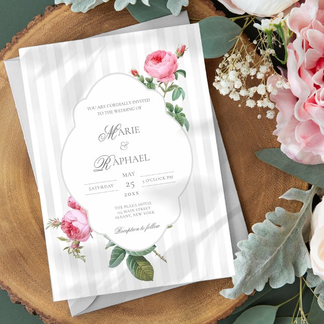 Convites Casamento Botânico Rosa Francês Chic Romântico (Criador carregado)