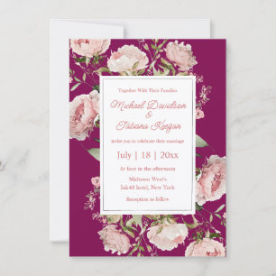 Convites Casamento Botânico Rosa Magenta Romântico