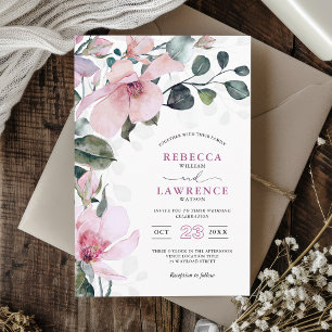 Convites Casamento botânico rosa-rosa de-chic romântico