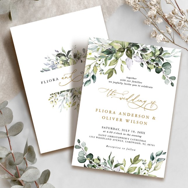 Convites Casamento Botânico Russo do País Elegante (Elegant Greenery Rustic Country Botanical Wedding Invitation)