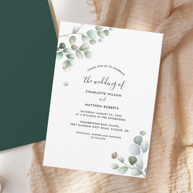 Convites Casamento Botânico Rustic Eucalyptus Foliage (Rustic Eucalyptus Greenery Watercolor Foliage Wedding Invitation)