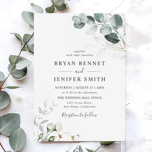 Convites Casamento Botânico Rustic Eucalyptus Greenery (Criador carregado)