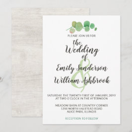 Convites Casamento Botânico Rustic Wood & Eucalyptus Leaf