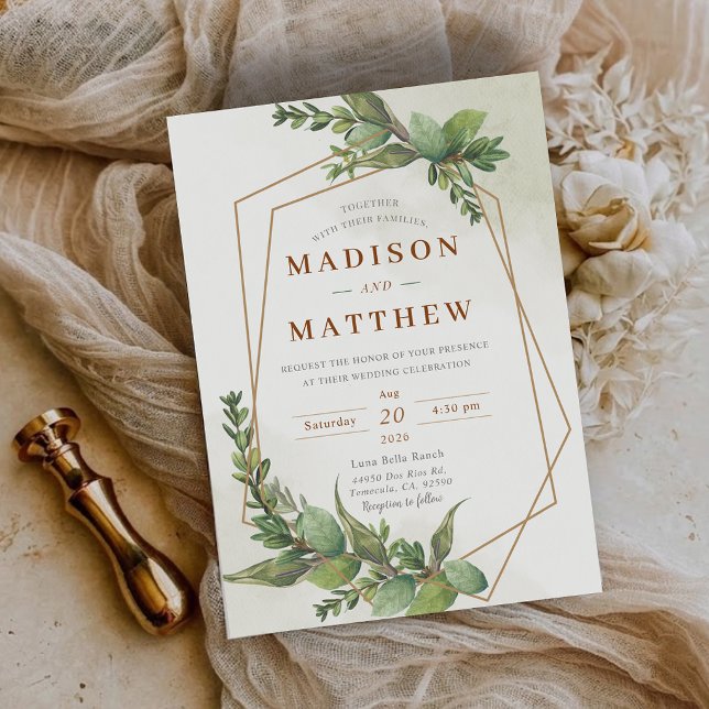 Convites Casamento Botânico Rústico ao Ar Livre com Verdura (Greenery Botanical Rustic Outdoor Wedding Invitation)