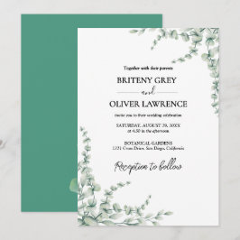 Convites Casamento Botânico Rústico de Eucalipto Verde