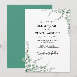 Convites Casamento Botânico Rústico de Eucalipto Verde