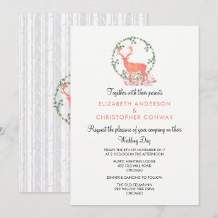 Convites Casamento Botânico Rústico de Rena em Aquarela