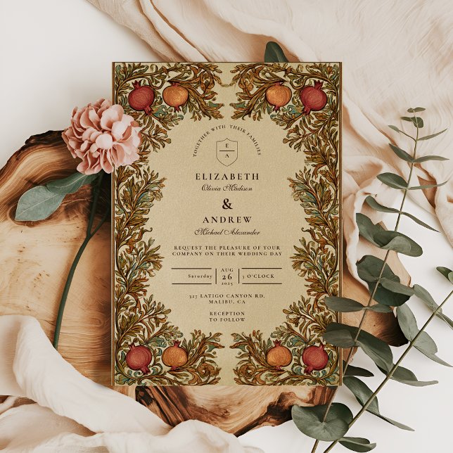Convites Casamento Botânico Rústico de Romã (Criador carregado)
