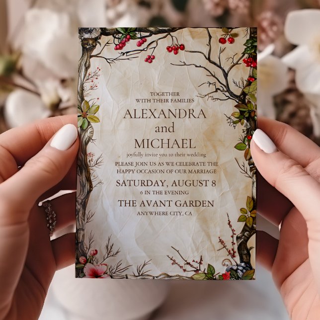 Convites Casamento Botânico Rústico Florestal (Criador carregado)
