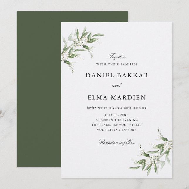 Convites Casamento Botânico Rústico Simples Elegante com Ve (Frente/Verso)