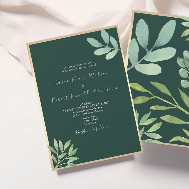 Convites Casamento Botânico Rústico Verde Esmeralda (Criador carregado)